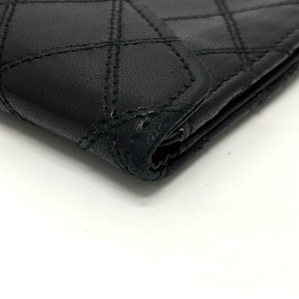 CHANEL Long Wallet Purse lambskin black Matrasse Women Used Authentic
