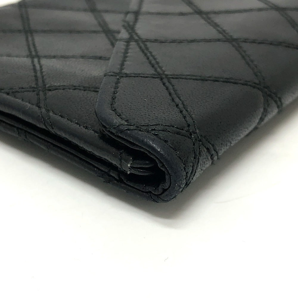 CHANEL Long Wallet Purse lambskin black Matrasse Women Used Authentic