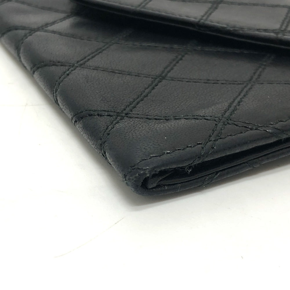 CHANEL Long Wallet Purse lambskin black Matrasse Women Used Authentic