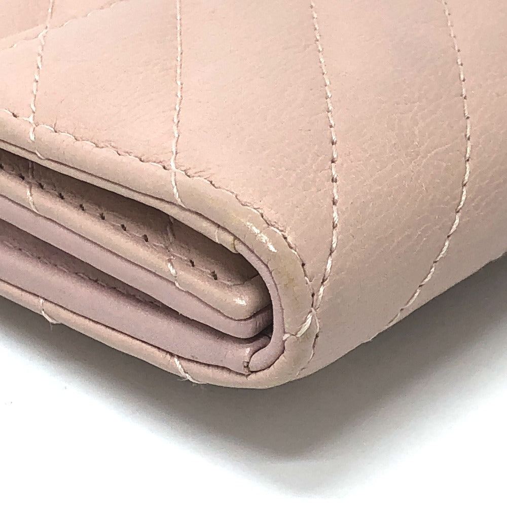 CHANEL Trifold wallet lambskin beige Vstitch Chevron