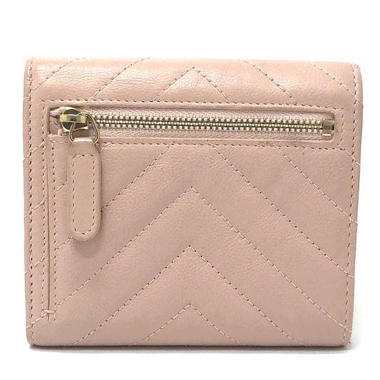 CHANEL Trifold wallet lambskin beige Vstitch Chevron