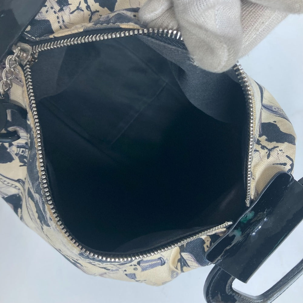 CHANEL Handbag Canvas, enamel black logo airplane Airline Women Used Authentic