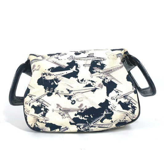 CHANEL Handbag Canvas, enamel black logo airplane Airline Women Used Authentic