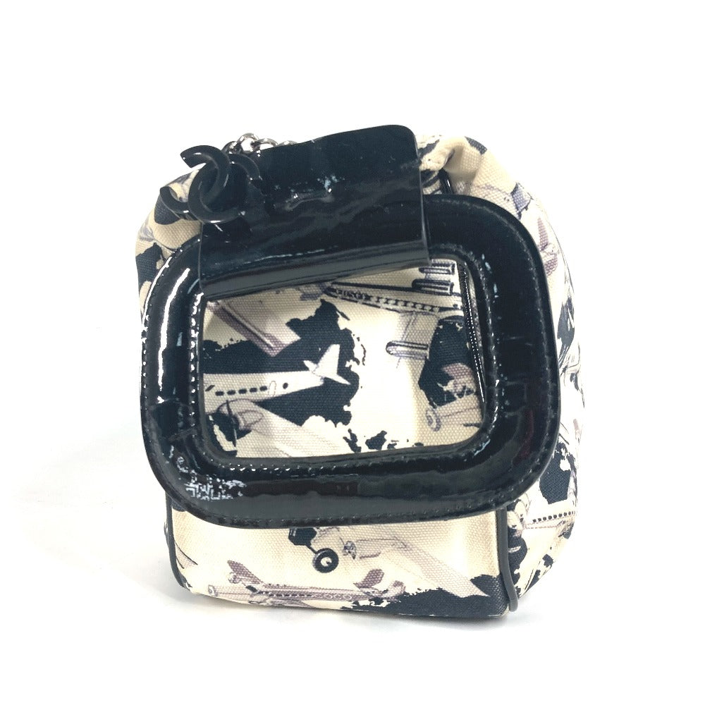 CHANEL Handbag Canvas, enamel black logo airplane Airline Women Used Authentic