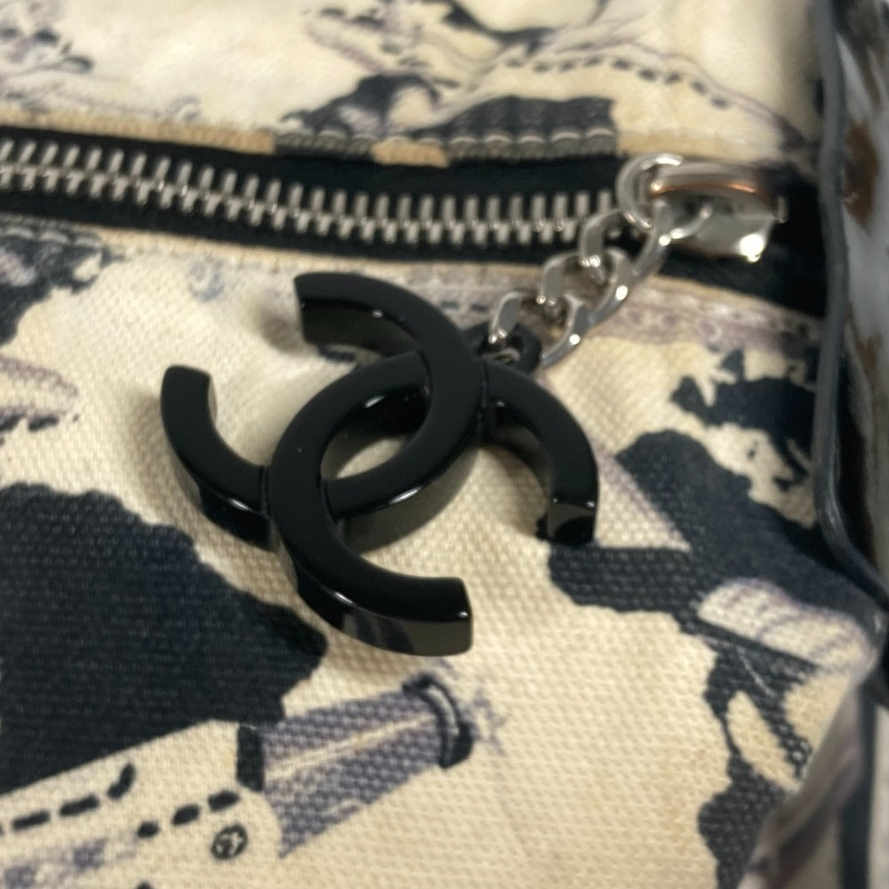 CHANEL Handbag Canvas, enamel black logo airplane Airline Women Used Authentic