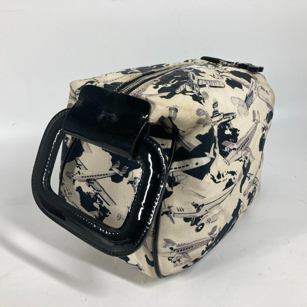 CHANEL Handbag Canvas, enamel black logo airplane Airline Women Used Authentic