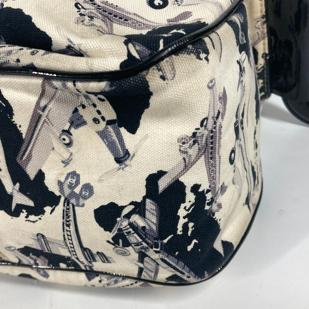 CHANEL Handbag Canvas, enamel black logo airplane Airline Women Used Authentic