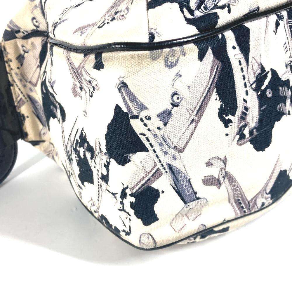 CHANEL Handbag Canvas, enamel black logo airplane Airline Women Used Authentic