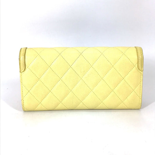CHANEL Long Wallet Purse Caviar skin yellow Two fold Long wallet Filigree CC COCO Mark Women Used Authentic