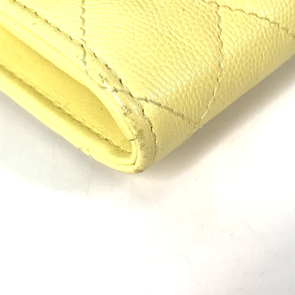 CHANEL Long Wallet Purse Caviar skin yellow Two fold Long wallet Filigree CC COCO Mark Women Used Authentic