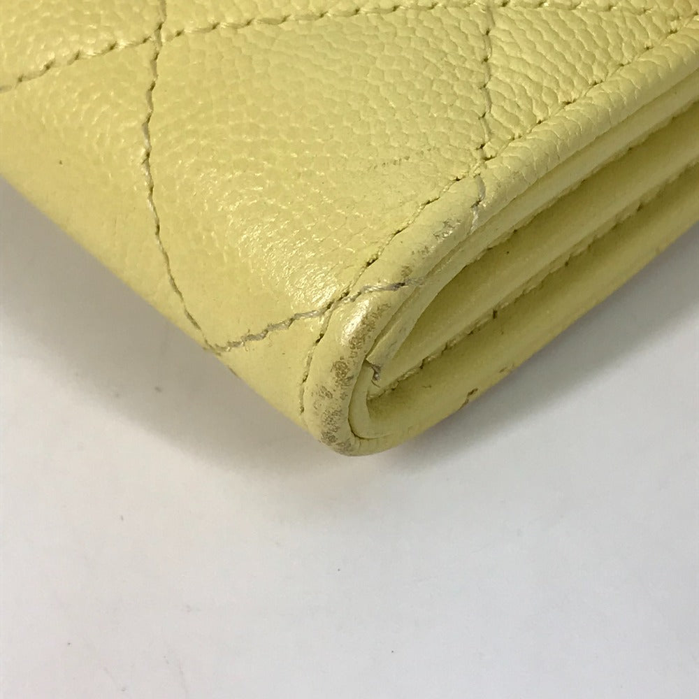 CHANEL Long Wallet Purse Caviar skin yellow Two fold Long wallet Filigree CC COCO Mark Women Used Authentic
