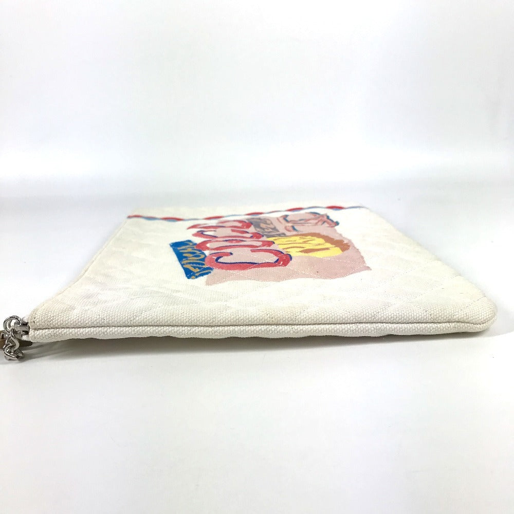 CHANEL Clutch bag canvas white COCO Coco logo Women Used Authentic