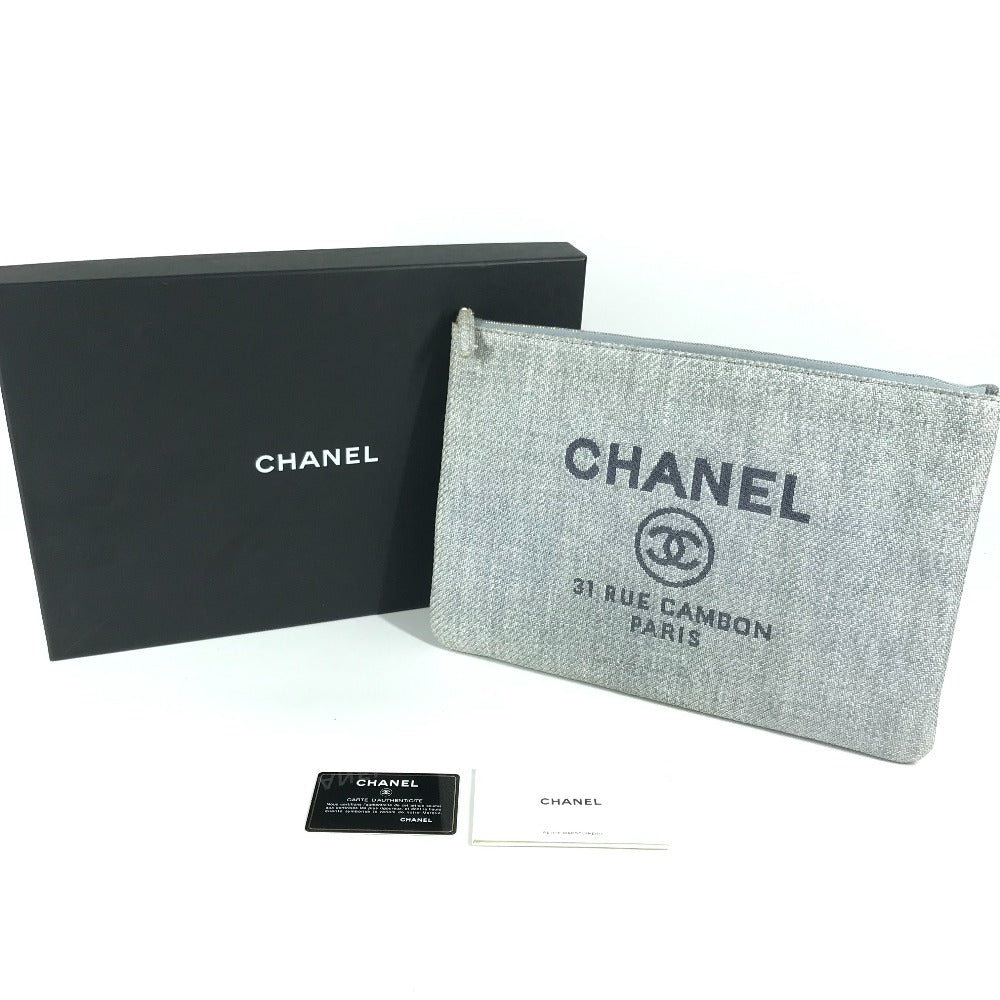 CHANEL Clutch bag canvas blue logo Deauville Women Used Authentic