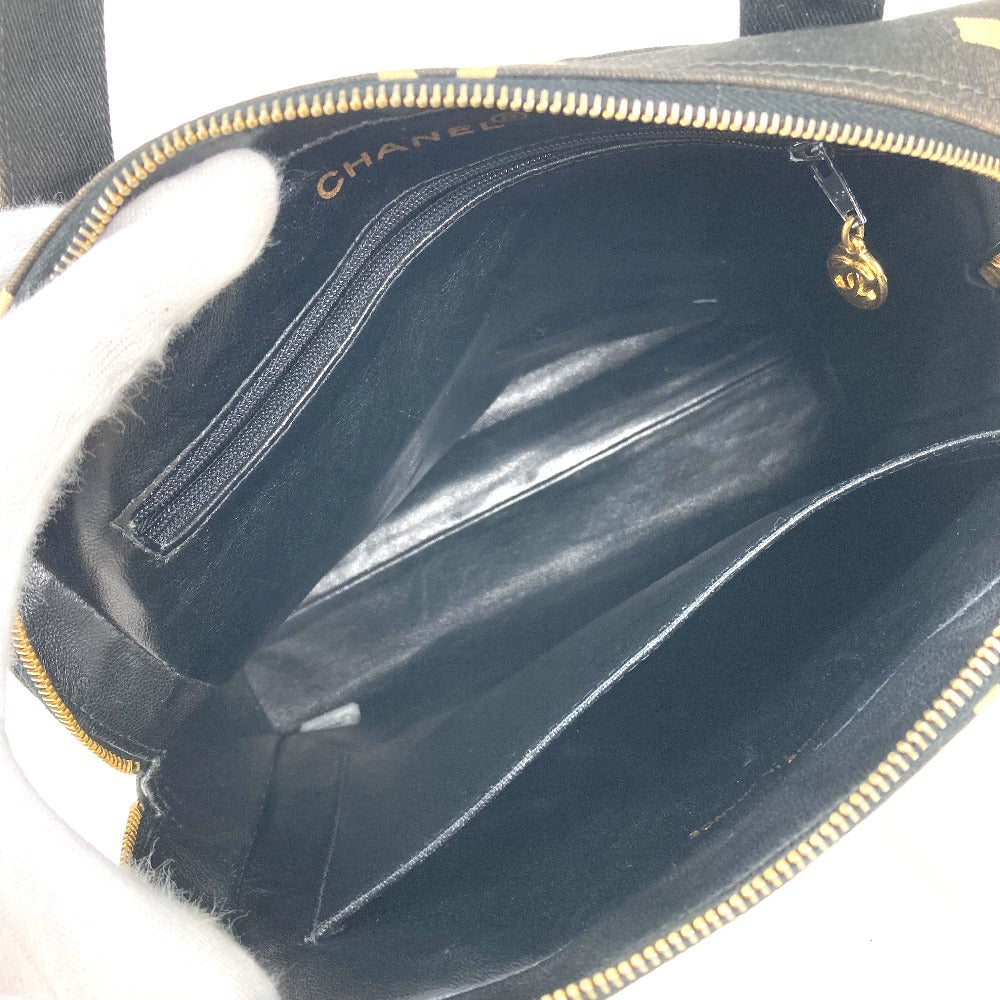 CHANEL Handbag canvas black All-over logo Women Used Authentic
