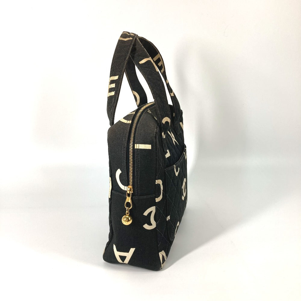 CHANEL Handbag canvas black All-over logo Women Used Authentic