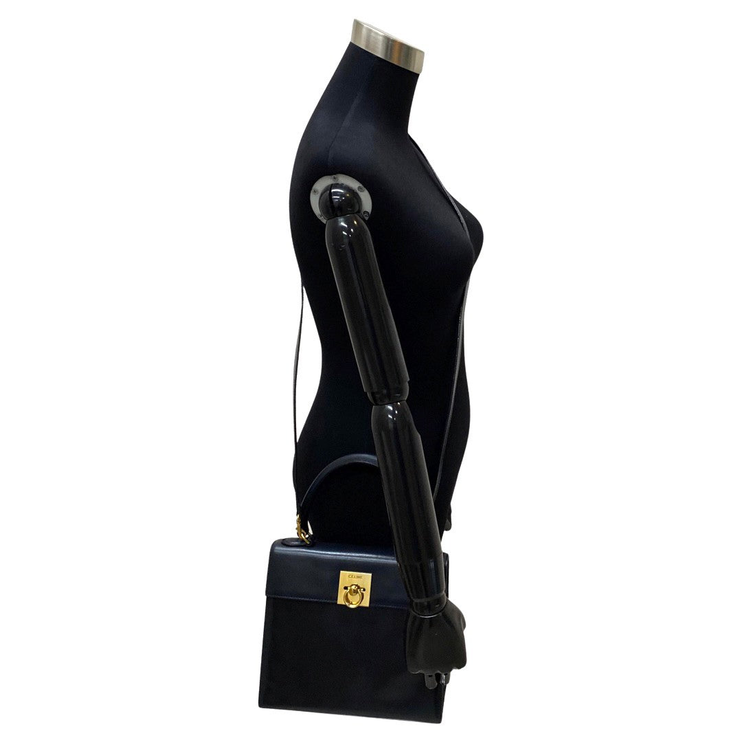 CELINE Shoulder Bag Calfskin Navy Women Used Authentic