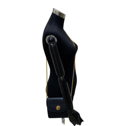 CELINE Shoulder Bag Calfskin, Leather Navy Star Ball Metal Women Used Authentic