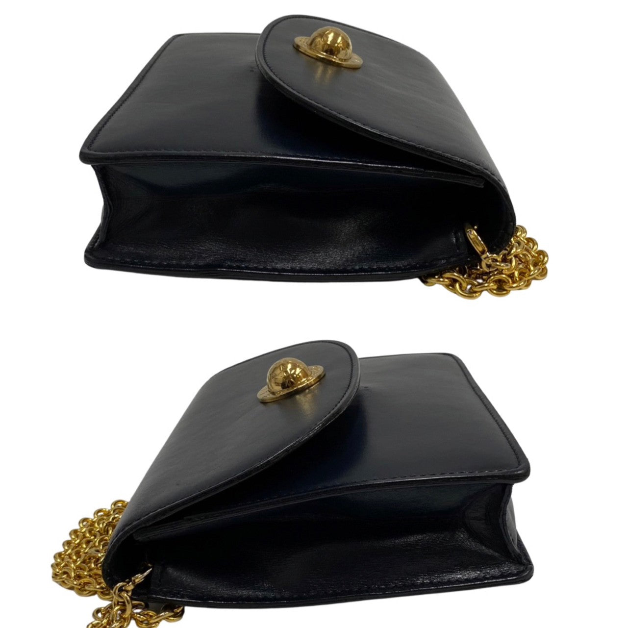 CELINE Shoulder Bag Calfskin, Leather Navy Star Ball Metal Women Used Authentic