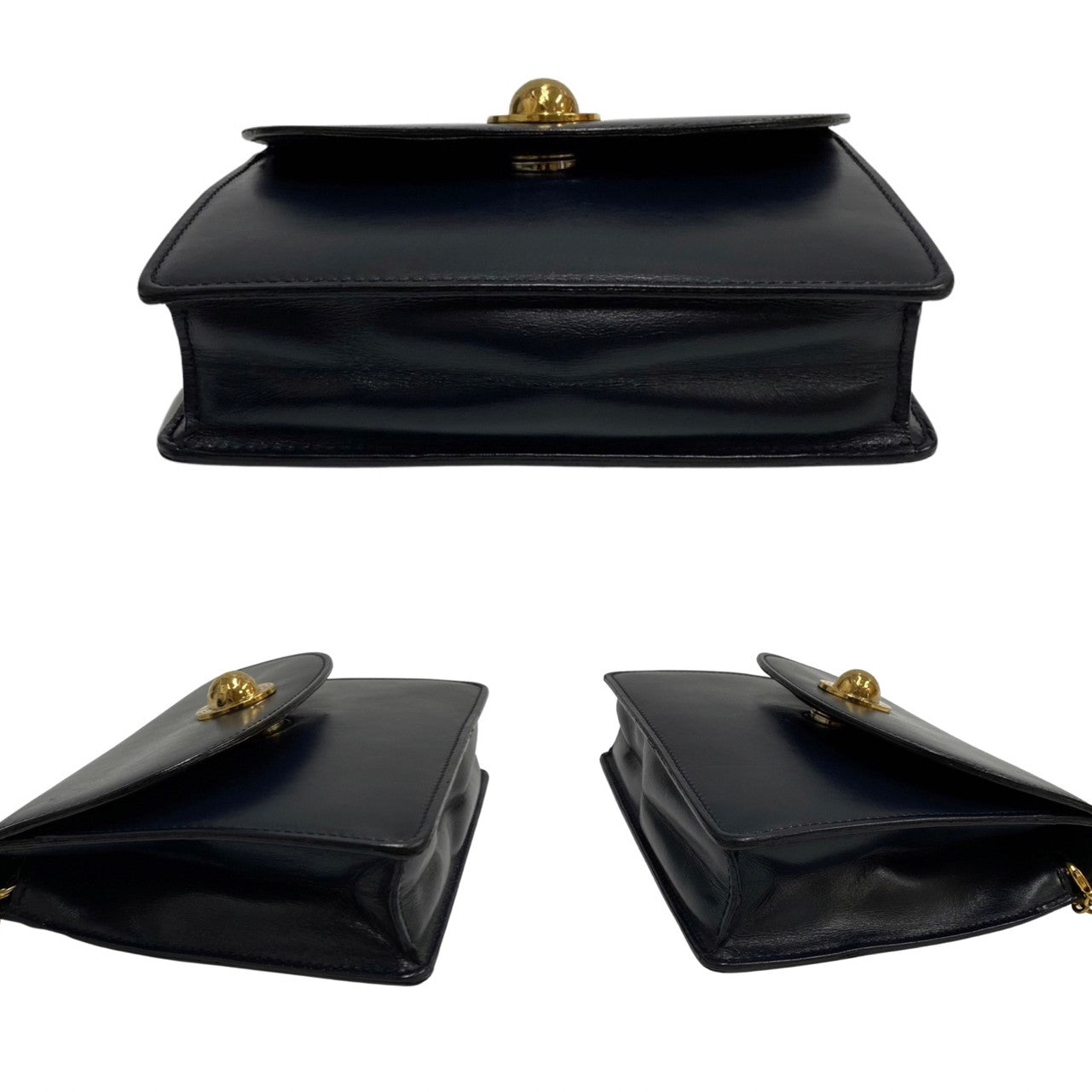 CELINE Shoulder Bag Calfskin, Leather Navy Star Ball Metal Women Used Authentic