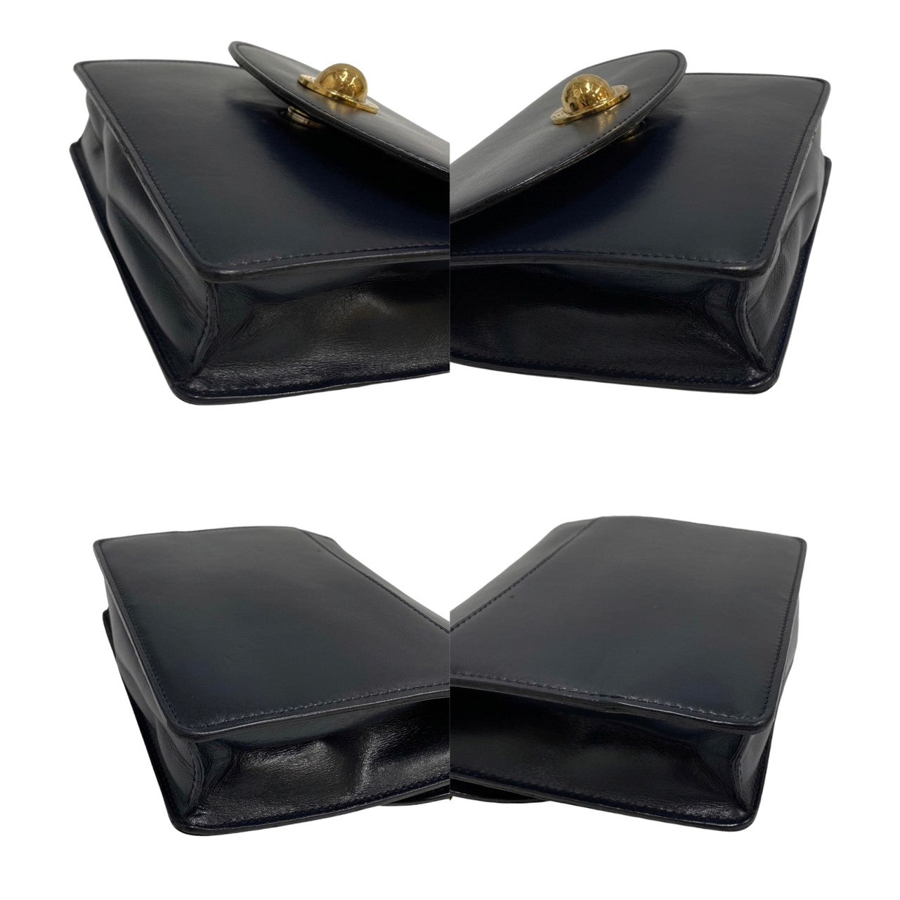 CELINE Shoulder Bag Calfskin, Leather Navy Star Ball Metal Women Used Authentic