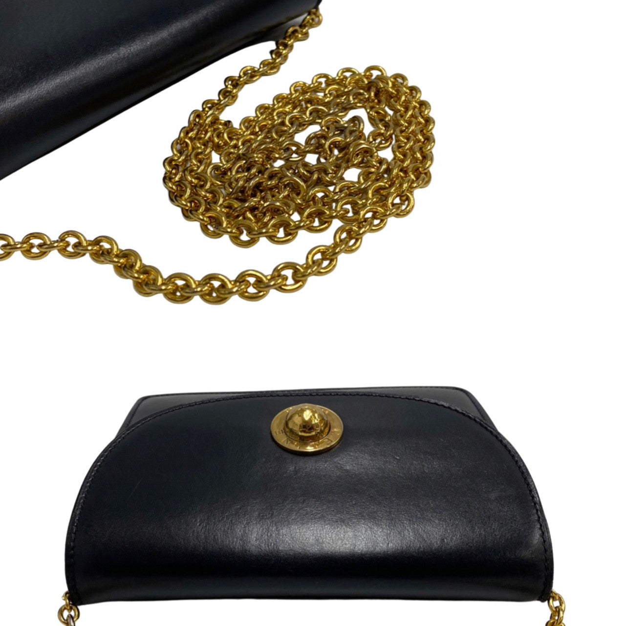 CELINE Shoulder Bag Calfskin, Leather Navy Star Ball Metal Women Used Authentic