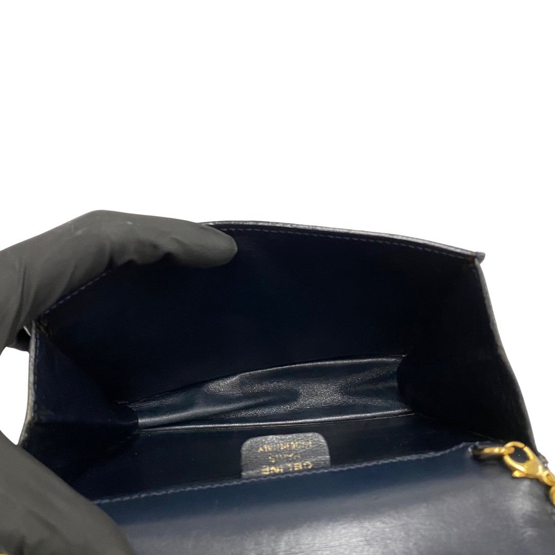 CELINE Shoulder Bag Calfskin, Leather Navy Star Ball Metal Women Used Authentic