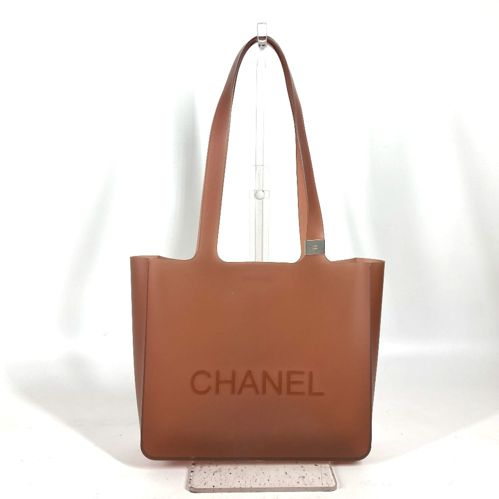 CHANEL Tote Bag rubber Brown logo Women Used Authentic