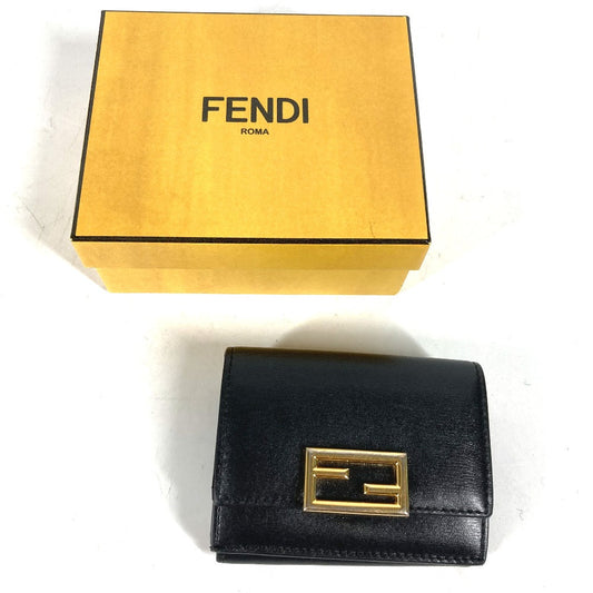 FENDI Trifold wallet 8M0395 leather black logo Women Used Authentic