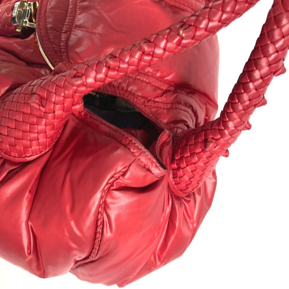 FENDI Shoulder Bag Nylon Red Zucca studded spy bag Women Used Authentic