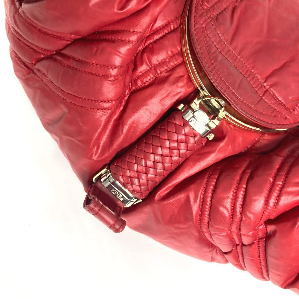 FENDI Shoulder Bag Nylon Red Zucca studded spy bag Women Used Authentic