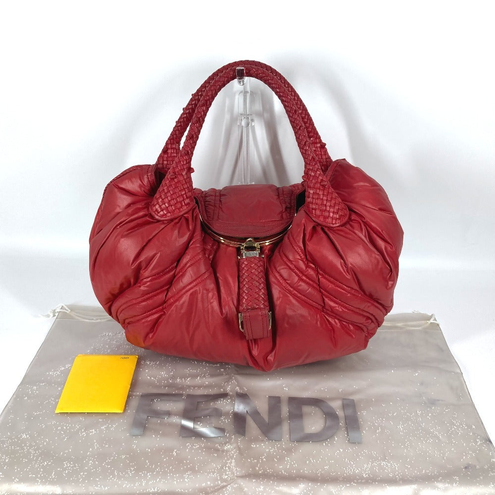 FENDI Shoulder Bag Nylon Red Zucca studded spy bag Women Used Authentic