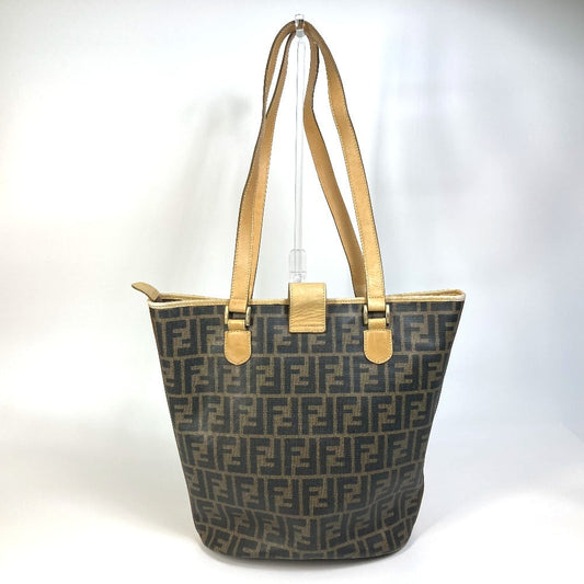 FENDI Tote Bag PVC / Leather Brown Zucca Pattern Women Used Authentic