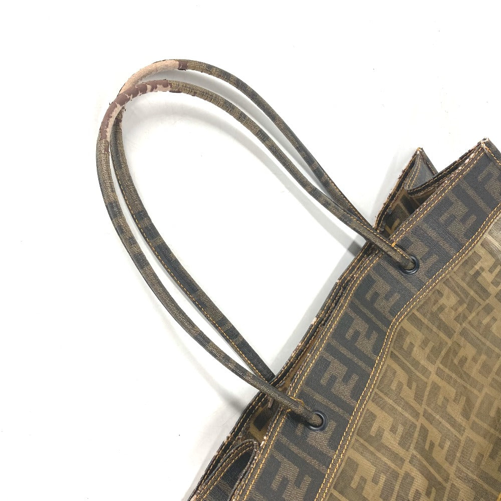 FENDI Shoulder Bag Coated leather Brown Mesh Bag Beach Bag Vintage Zucca Women Used Authentic