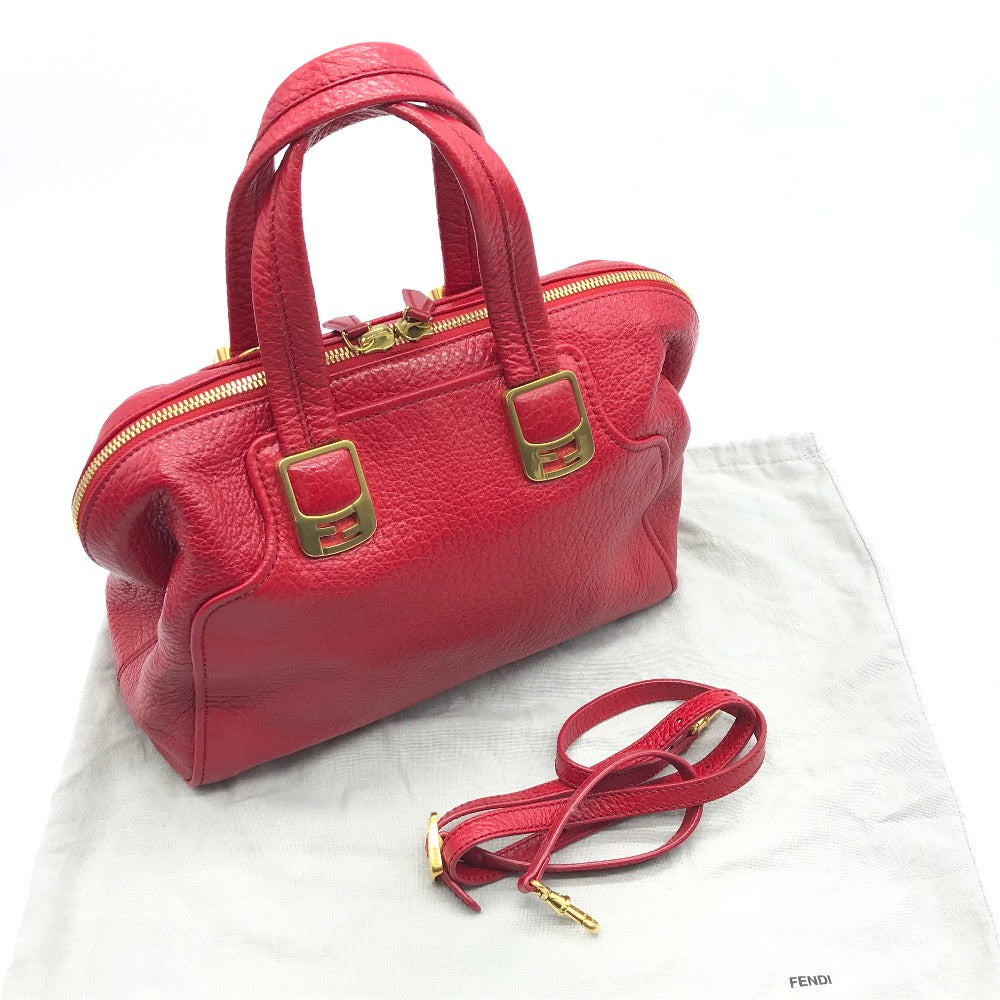 FENDI Handbag 8BL114 leather Red Mini Boston Duffel bag chameleon Women Used Authentic