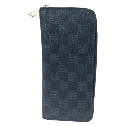 LOUIS VUITTON Long Wallet Purse N62240 PVC Navy gray Long Wallet Purse Zip Around Damier Cobalt Zippy Wallet Vertical mens Used Authentic
