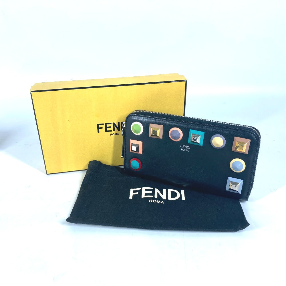 FENDI Long Wallet Purse 8M0299 leather black Long wallet Studs unisex(Unisex) Used Authentic