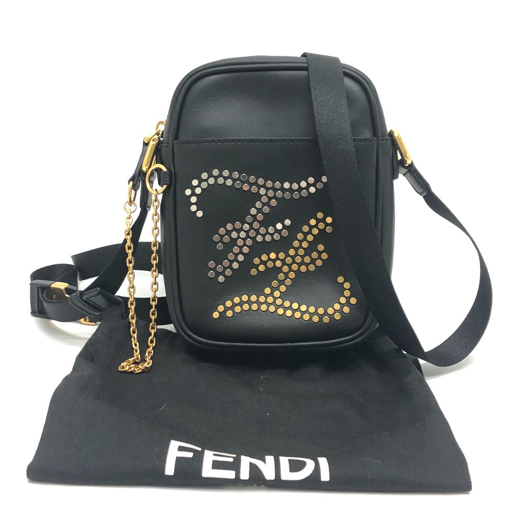 FENDI Shoulder Bag 7VA456 leather black Calligraphy studs