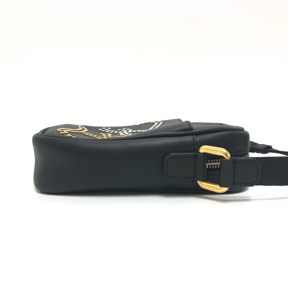 FENDI Shoulder Bag 7VA456 leather black Calligraphy studs