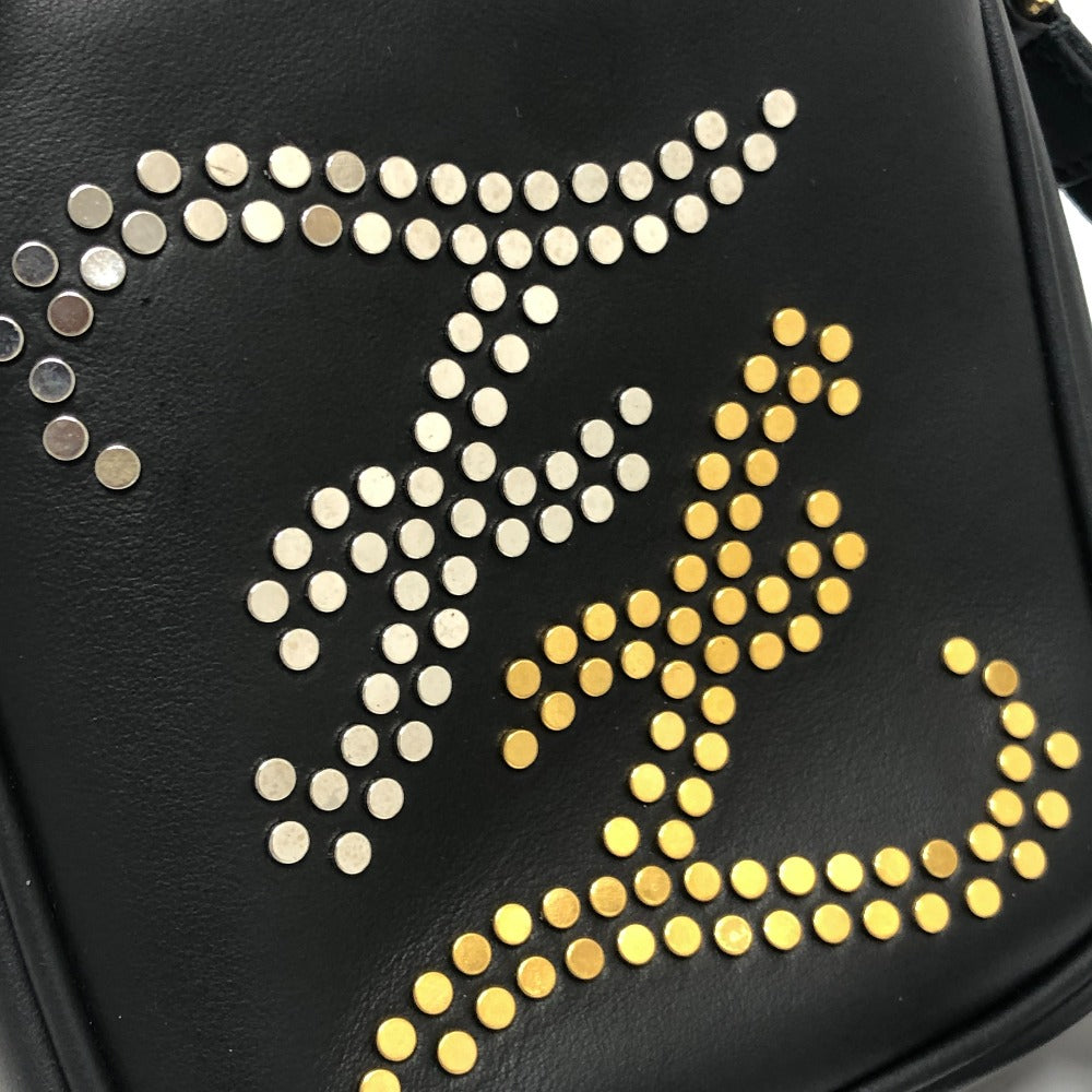 FENDI Shoulder Bag 7VA456 leather black Calligraphy studs