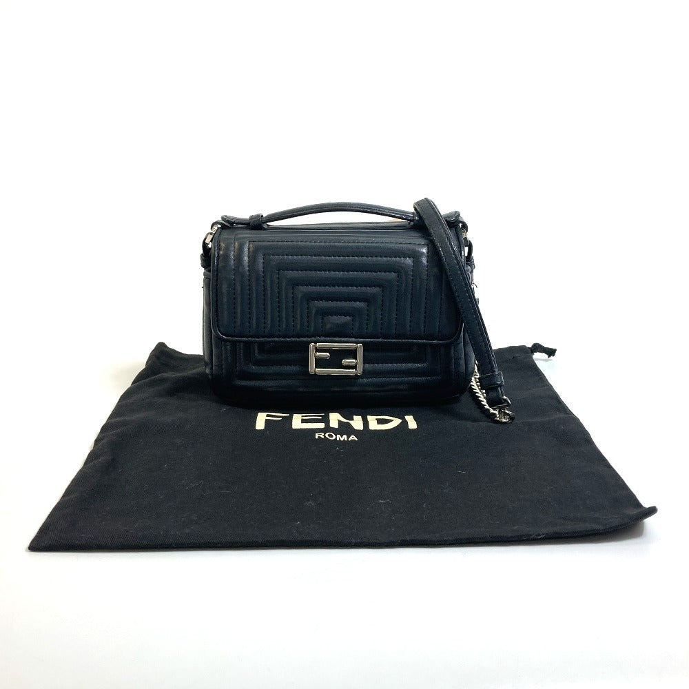 FENDI Shoulder Bag 8M0371 leather black Pochette Crossbody Double micro baguette Women Used Authentic