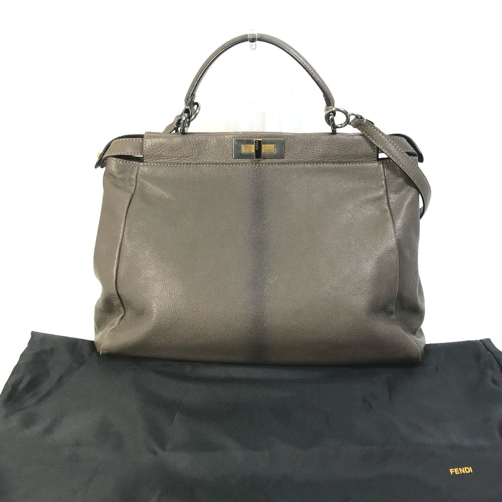 FENDI Handbag 8BN210 leather gray Inner Zucca Pattern Shoulder Bag Tote Bag Peekaboo Large Women Used Authentic