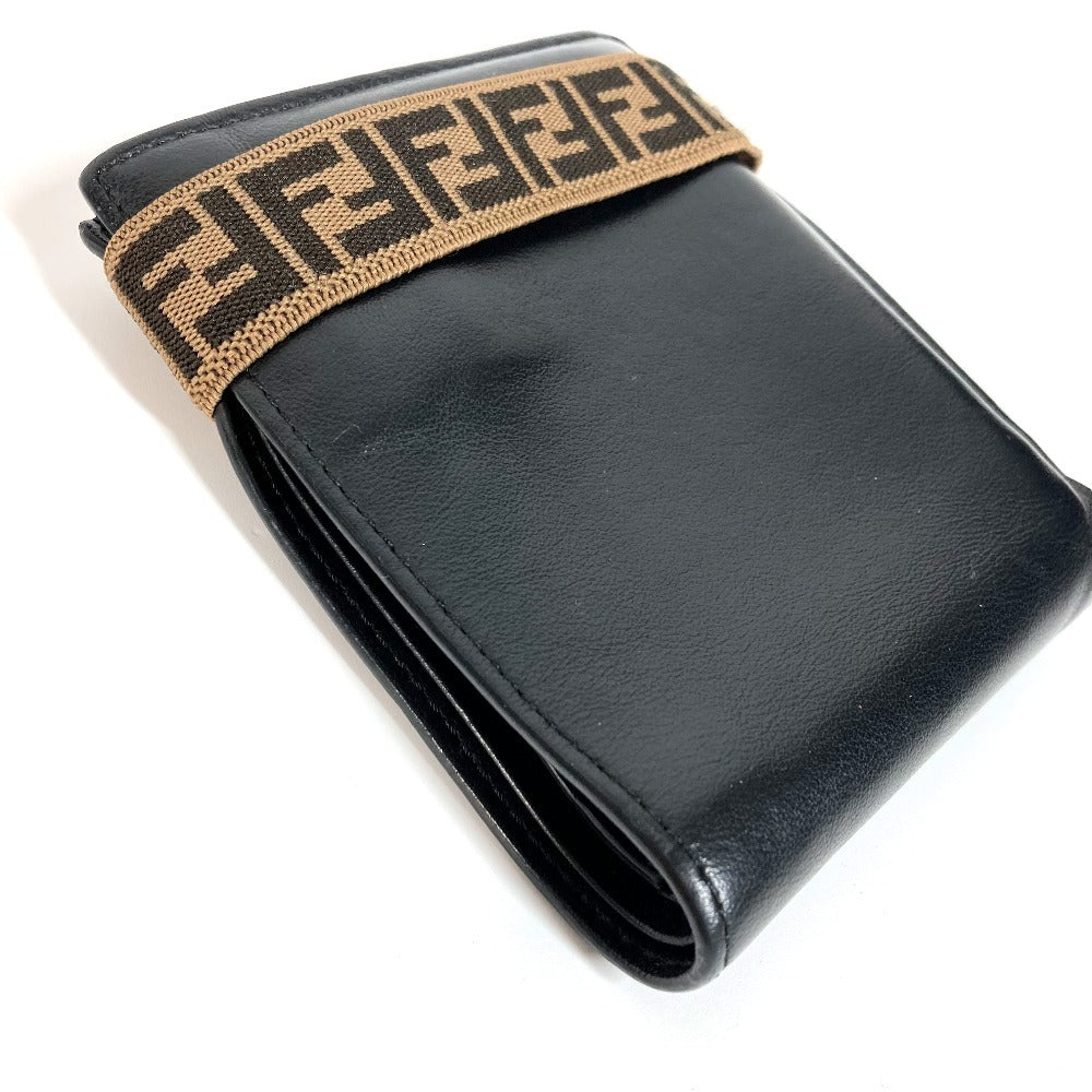 FENDI Folded wallet 7M0266 leather black Zucca rubber belt logo unisex(Unisex) Used Authentic