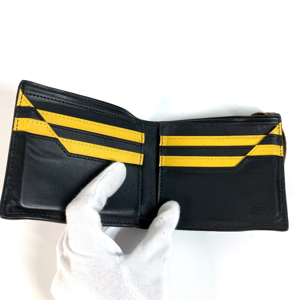 FENDI Folded wallet 7M0266 leather black Zucca rubber belt logo unisex(Unisex) Used Authentic