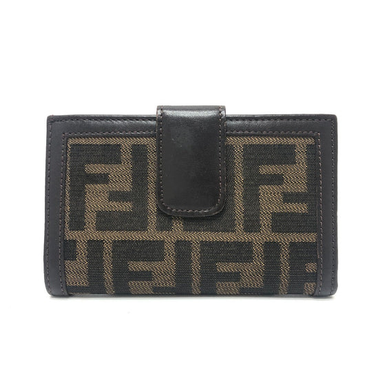 FENDI Folded wallet Leather / canvas Brown Zucca Pattern