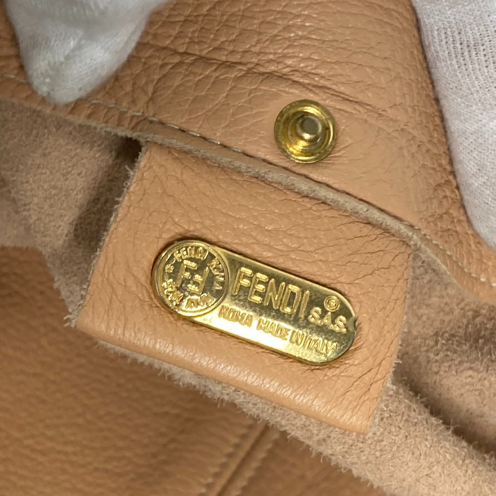 FENDI Tote Bag leather beige vintage Big logo Women Used Authentic