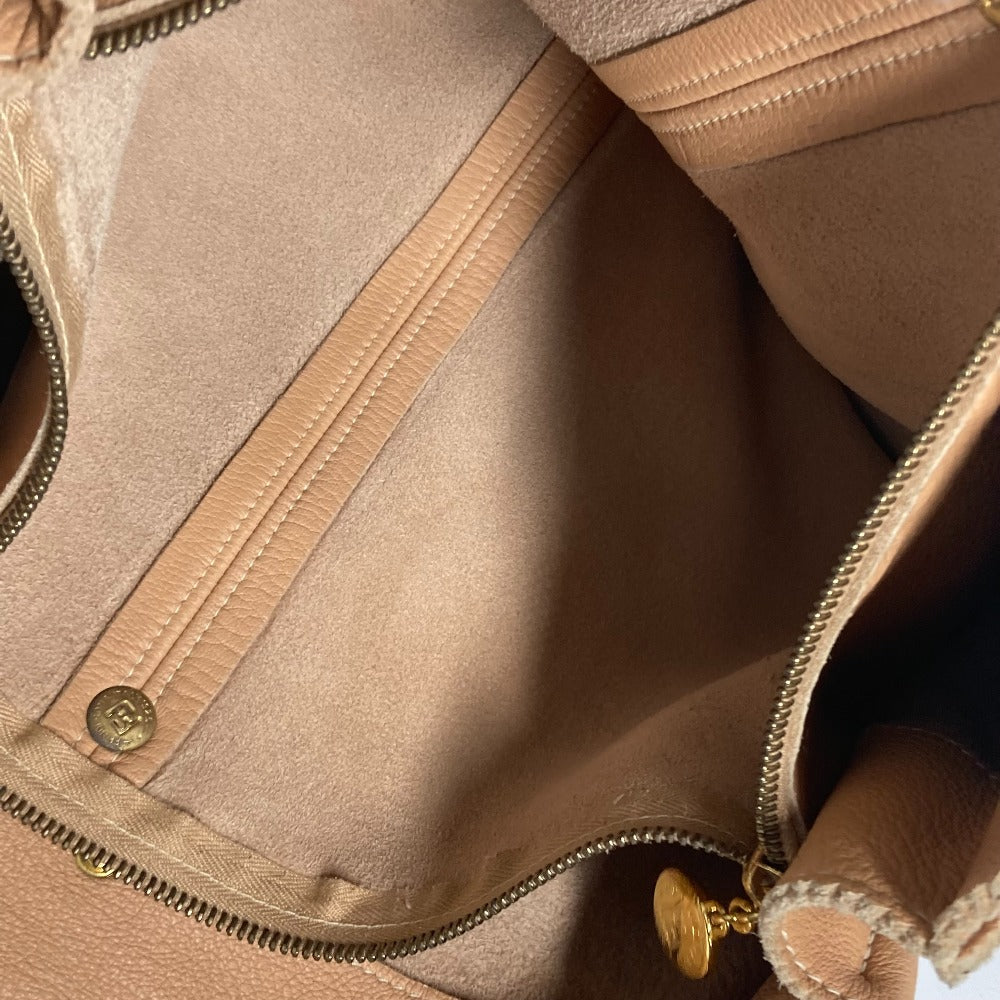 FENDI Tote Bag leather beige vintage Big logo Women Used Authentic