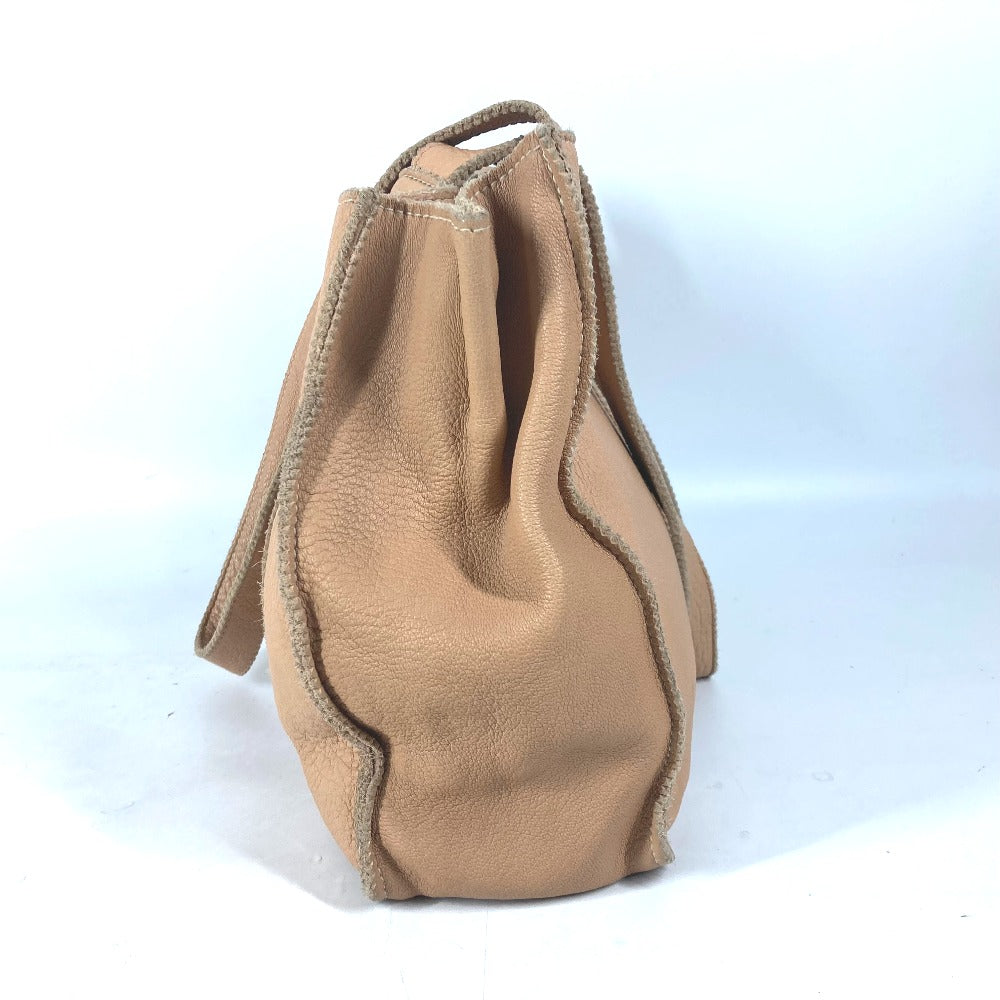 FENDI Tote Bag leather beige vintage Big logo Women Used Authentic