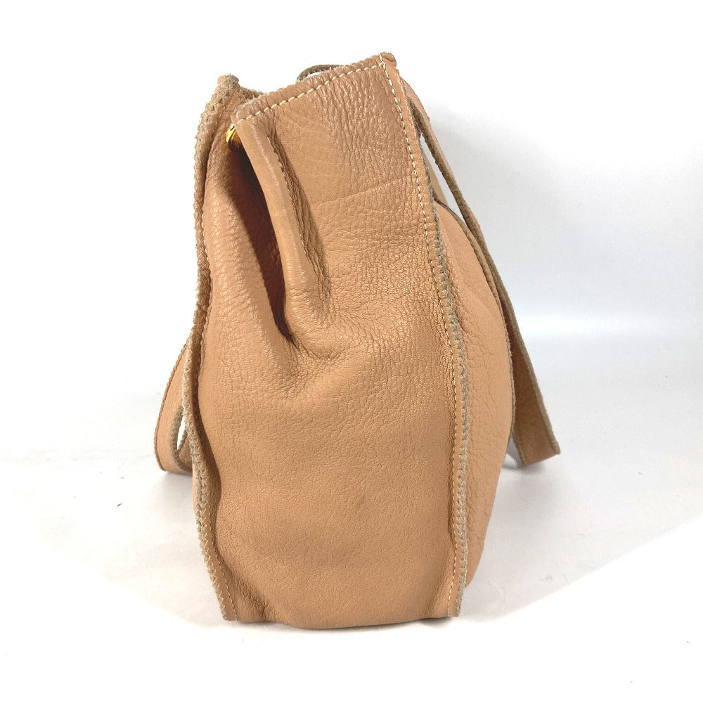 FENDI Tote Bag leather beige vintage Big logo Women Used Authentic