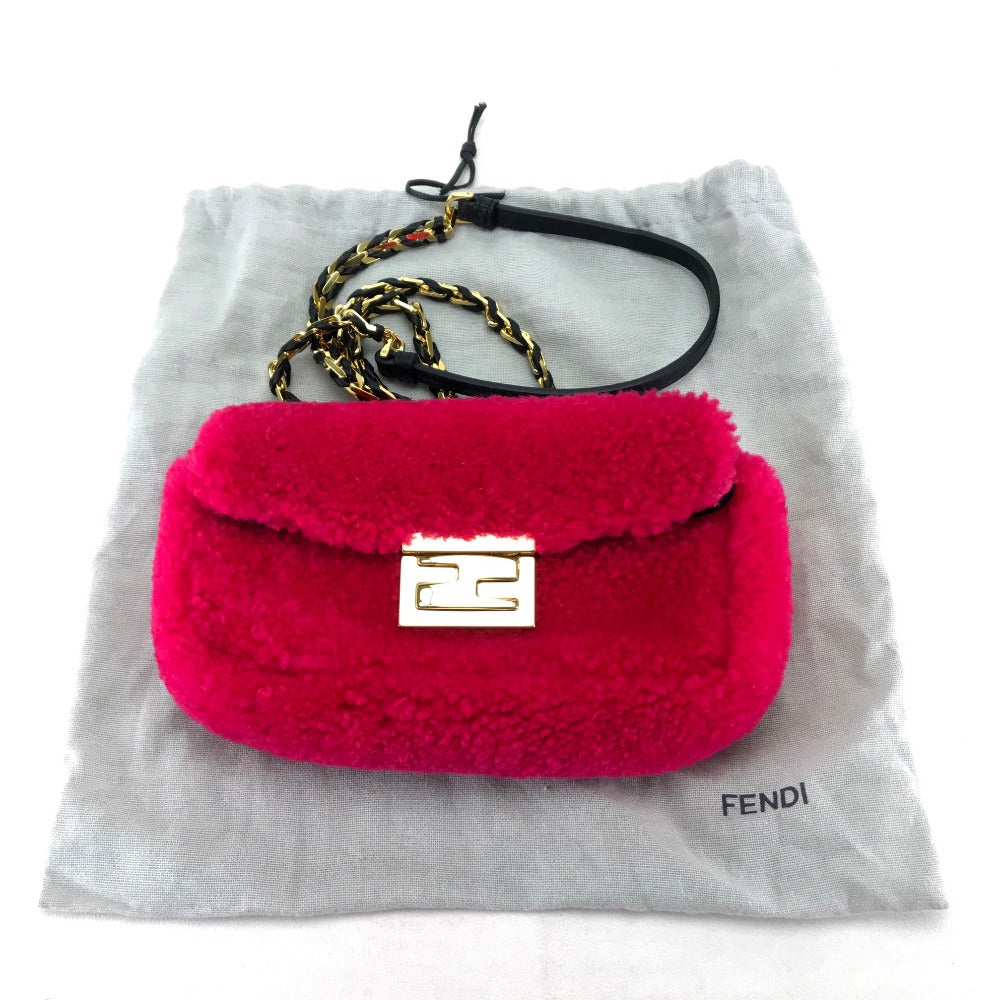 FENDI Shoulder Bag 8M0315 Mouton Fusha pink Mini baguette Women Used Authentic