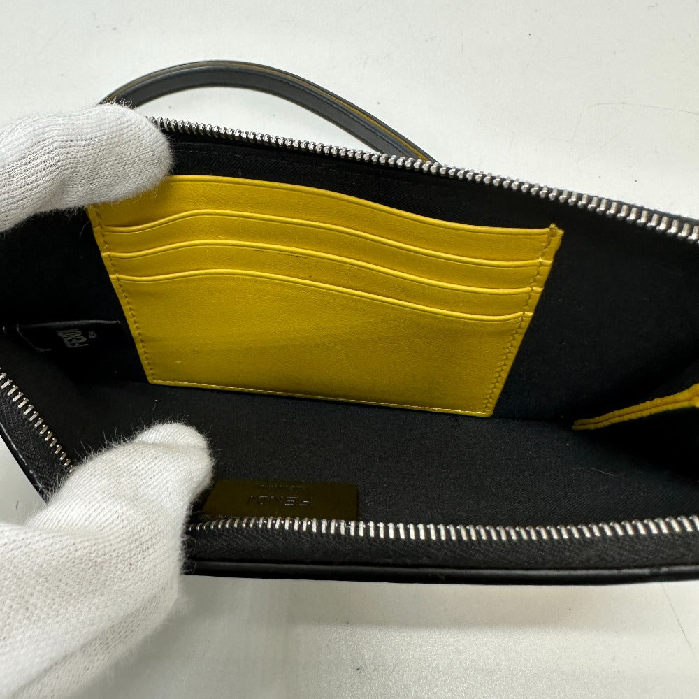 FENDI Coin case 7M0283 leather black Wallet Coin Pocket Card Case Monster Bugs mens Used Authentic